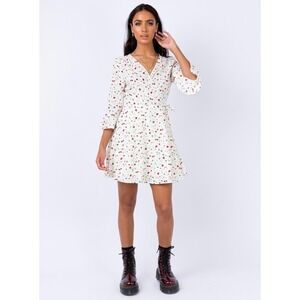 Princess Polly Hebron Mini Wrap dress White‎ - 4 NWT
